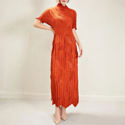Women's Elegant Pleated Maxi Dress | Miyake Style with Belt, Breathable & Heat-Resistant Design Viviene
