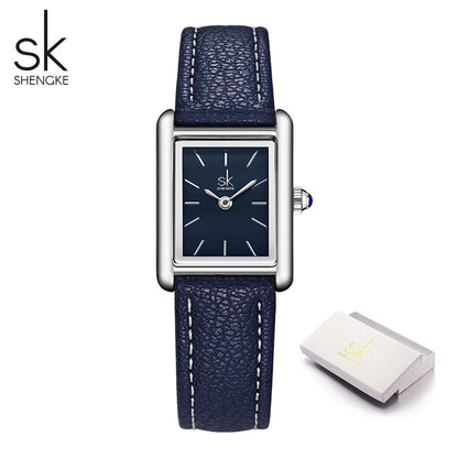 Shengke Women’s Silver Leather Watch – Elegant Ladies’ Quartz Wristwatch with Gift Box Temperance