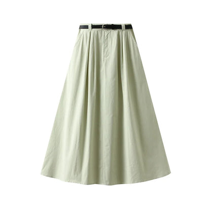 Women's Cargo Skirt with Belt | Vintage High-Waist A-Line Midi Skirt for Spring & Summer Cristy
