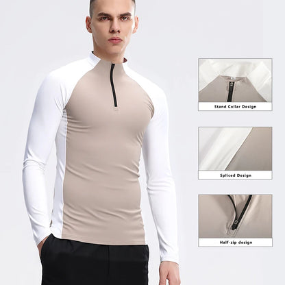 Men’s Plus‑Size Half‑Zip Thermal Sports Shirt – Windproof Quick‑Dry Long‑Sleeve Top for Autumn & Winter