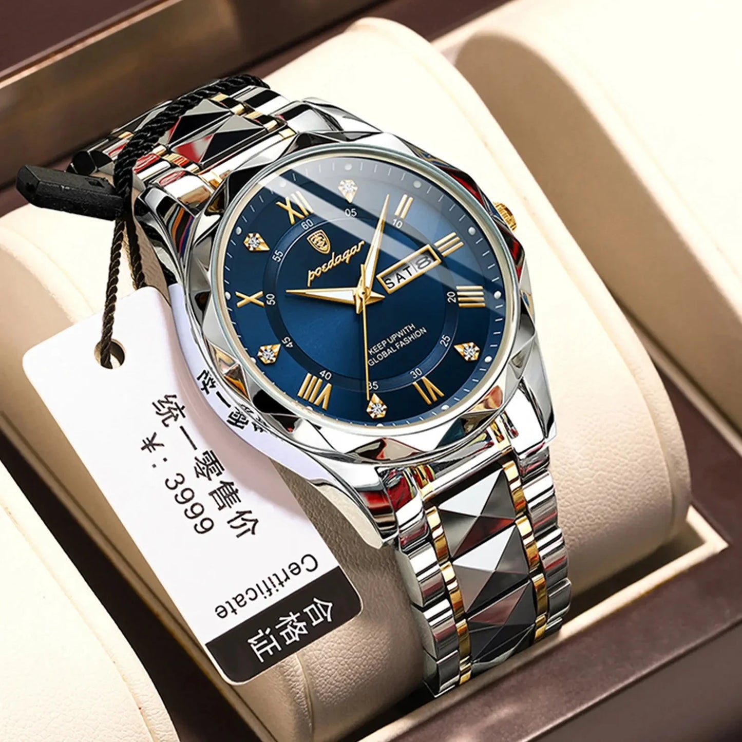 POEDAGAR 615 Waterproof Men's Watch – Luxury Quartz Wristwatch with Date & Week Display