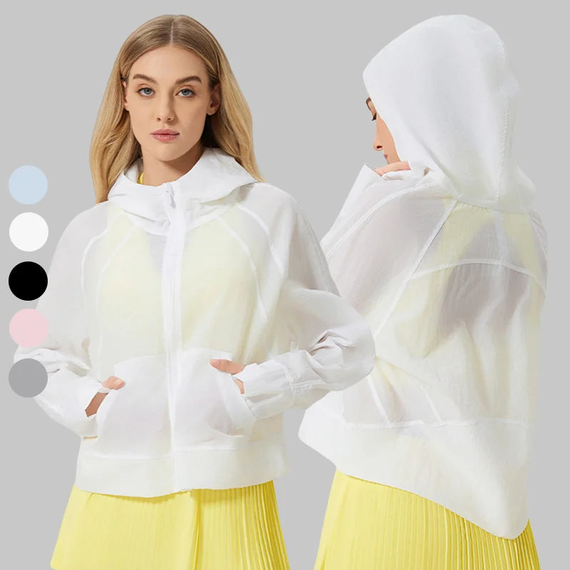 Lightweight Breathable Waterproof Sports Jacket | UPF 50+ Sun-Proof Anti-UV Hooded Yoga Jacket for Adults
