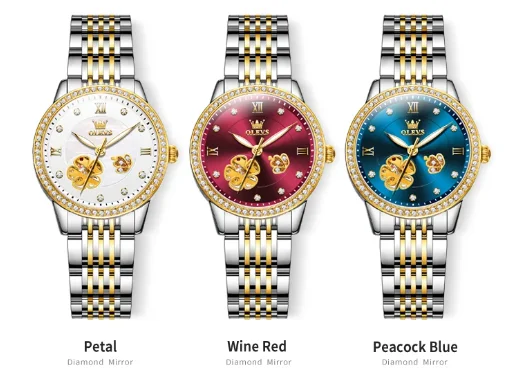 OLEVS 6706 Diamond Class Automatic Women's Watch – Elegant Hollow Design, Waterproof Roman Scale Mechanical Wristwatch