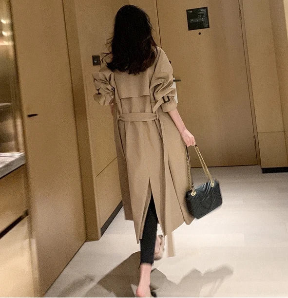 Women's Medium to Long Windbreaker - Korean-Style Loose Casual Coat for Spring & Autumn Cinder