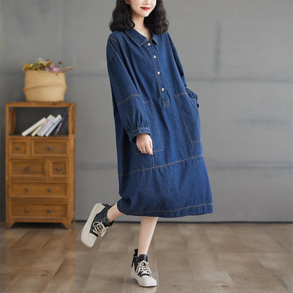 Women's Fashionable Mid to Long Denim Dress – Loose Fit, Slimming Design for a Trendy Look Kestrel