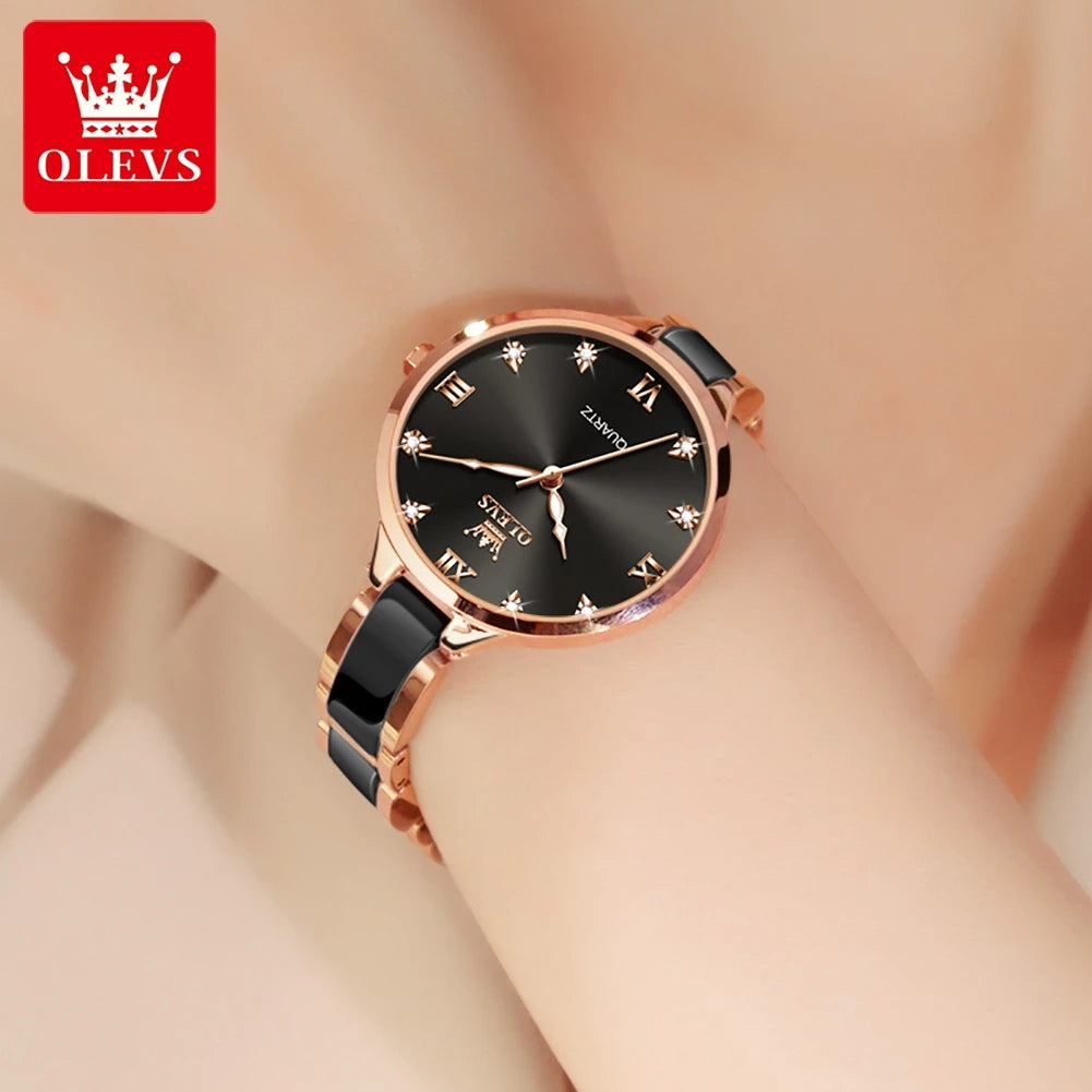 OLEVS 5872 Elegant White Ladies Quartz Watch: Designer Steel Strap Ceramic Business Wristwatch | Stylish & Popular for Sale