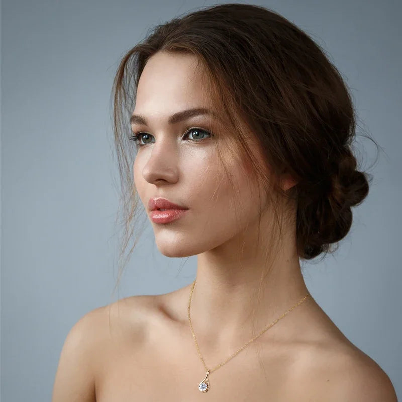 Romantic 18K Gold Plated Moissanite Pendant Necklace – Classic Four-Claw Design, S925 Sterling Silver for Women