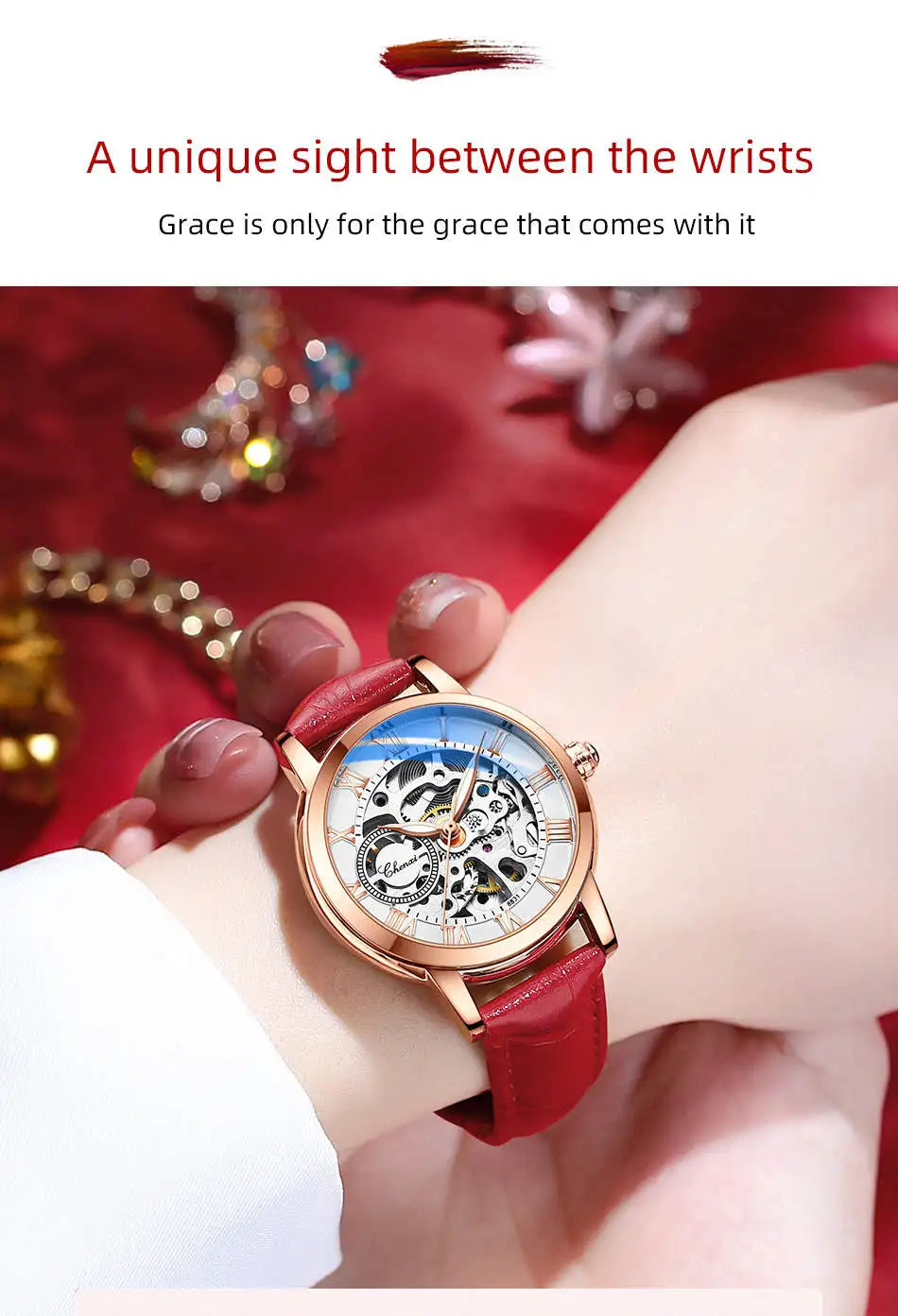 CHENXI 8831 Women’s Casual Rose Gold Skeleton Watch – Fully Automatic Mechanical Wristwatch with Luminous Steel Band