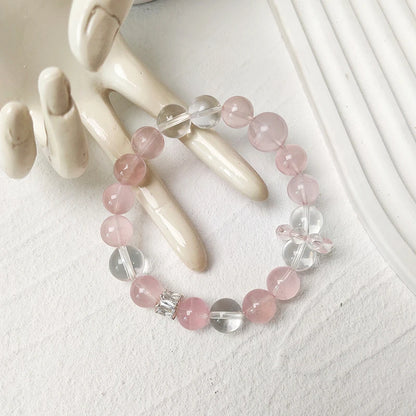 JD GEMS Premium Natural Rose and Clear Quartz Beaded Bracelet – High-Quality Genuine Quartz Jewelry for Gifts & Anniversaries
