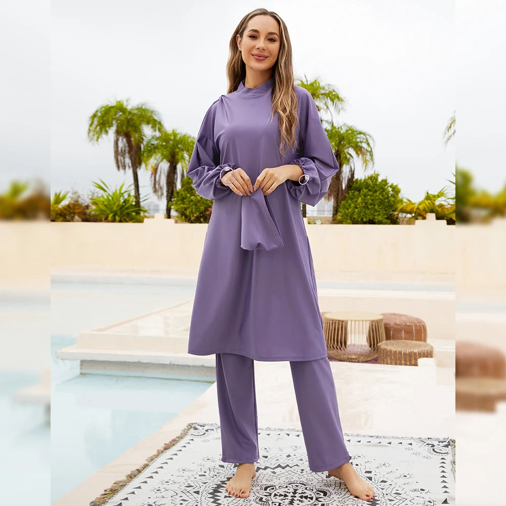 Purple Burkini for Women – Modest 3-Piece Long Sleeve Swimwear | Islamic Sports Swimsuit with Hijab Eshal