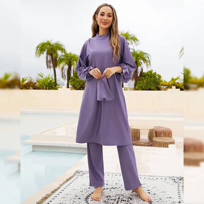 Purple Burkini for Women – Modest 3-Piece Long Sleeve Swimwear | Islamic Sports Swimsuit with Hijab Eshal