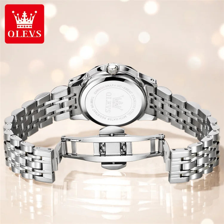 OLEVS 9931 Women's Quartz Watch – Original Luxury Stainless Steel Dual Calendar Waterproof Ladies Wristwatch Sidone