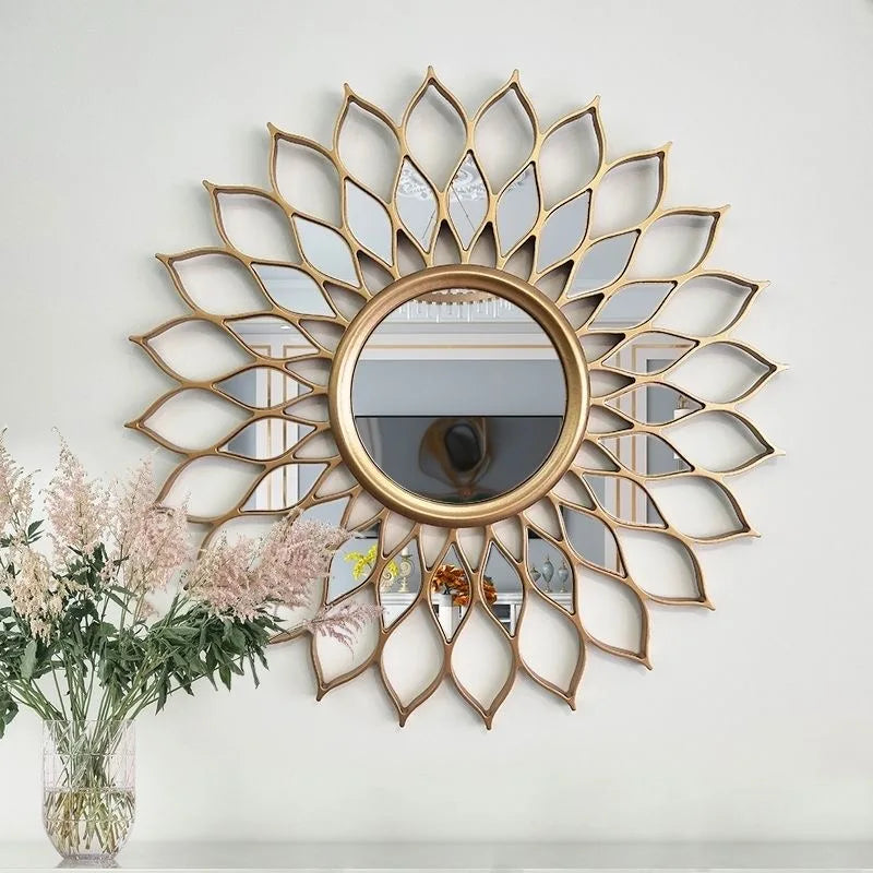 American Light Luxury Metal Wall Mirror – Stylish Hanging Decor for Porch, Living Room, Dining Room, and Background Walls