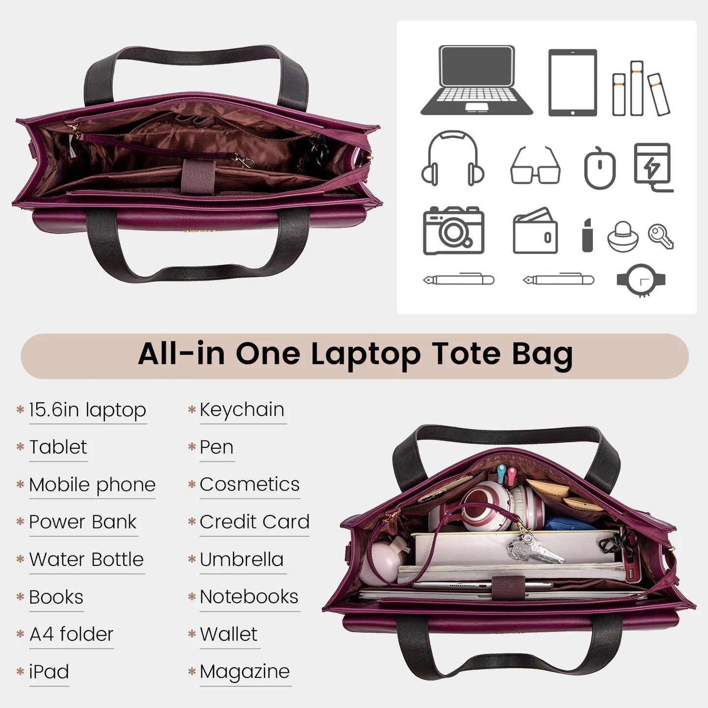 LOVEVOOK 2-Piece Laptop Tote & Shoulder Bag Set | 15.6-inch Women’s Briefcase