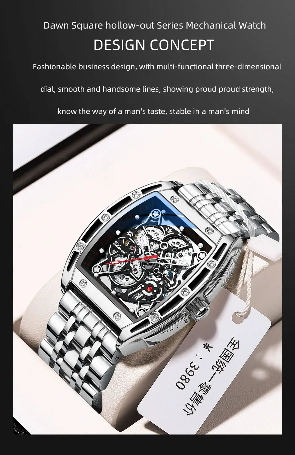 CHENXI 8885 Fully Hollow-Out Mechanical Watch – Men’s Stainless Steel Skeleton Automatic Business Watch, Waterproof