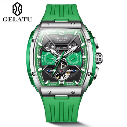 Gelatu 6013 Men's Waterproof Tourbillon Skeleton Automatic Mechanical Watch with Calendar & Luminous Hands