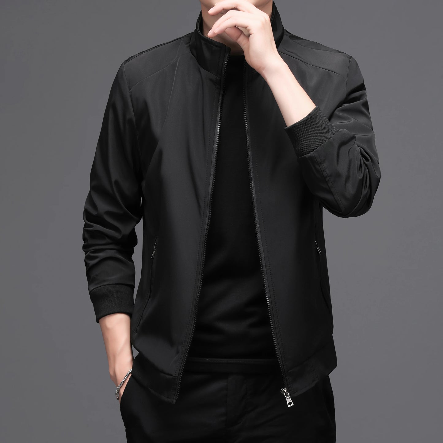Men's Solid Color Stand Collar Jacket - Business Casual Autumn Outerwear Jace