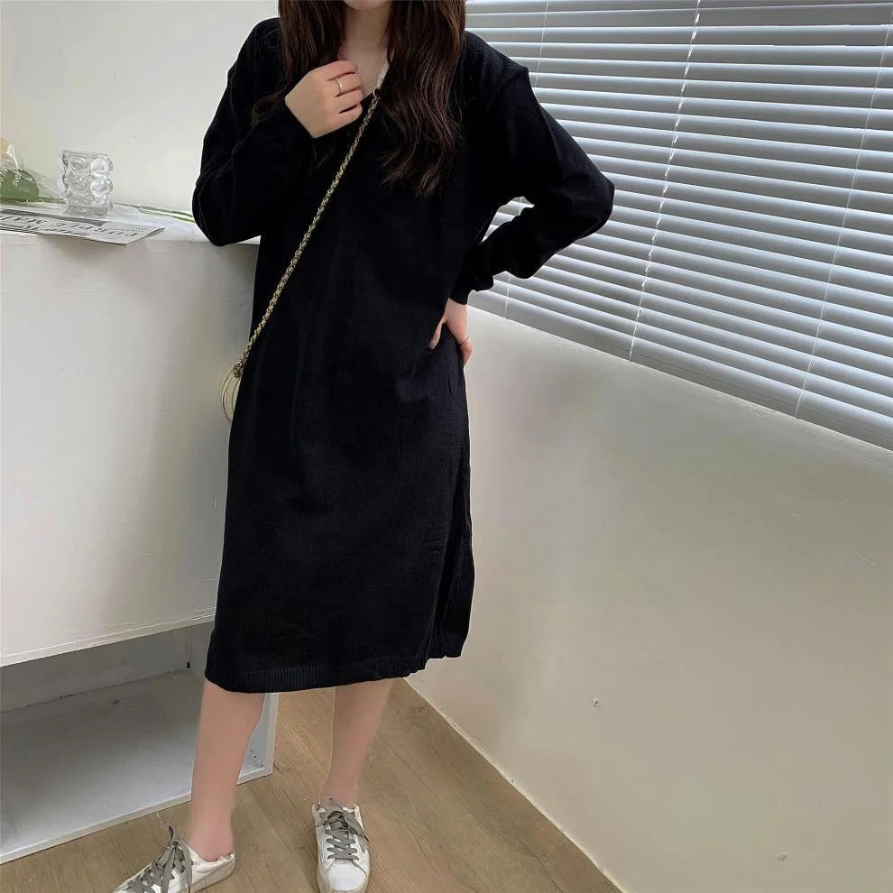 Spring New Arrival V-Neck Sweater Dress | Custom Fit Lightweight Plain Knit Dress for Women Aivee