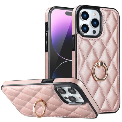 Luxury Leather Phone Case with Rotating Metal Ring | Shockproof Cover for iPhone 14, 13, 12, 11 Pro Max