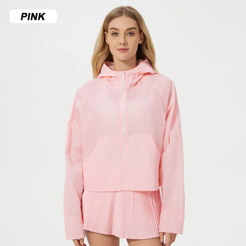 Lightweight Breathable Waterproof Sports Jacket | UPF 50+ Sun-Proof Anti-UV Hooded Yoga Jacket for Adults