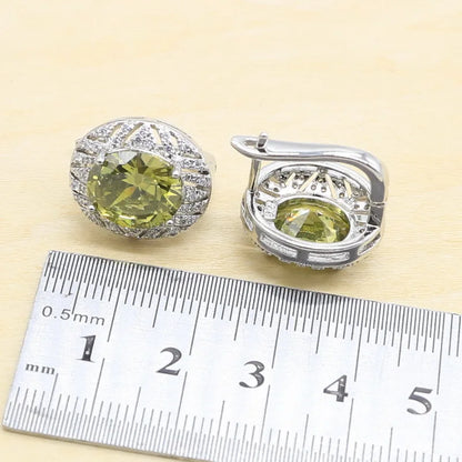 925 Sterling Silver Jewelry Set for Women – Olive Peridot & White Zircon Bracelet, Earrings, Necklace & Ring | Perfect for Parties & Weddings Coraline