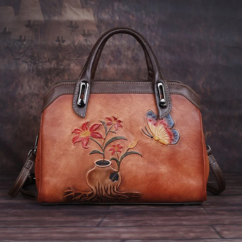 Personalized Flower Art Bags - Ladies' Purses, Handbags, Genuine Leather Totes, Clutches & Gifts Amelia