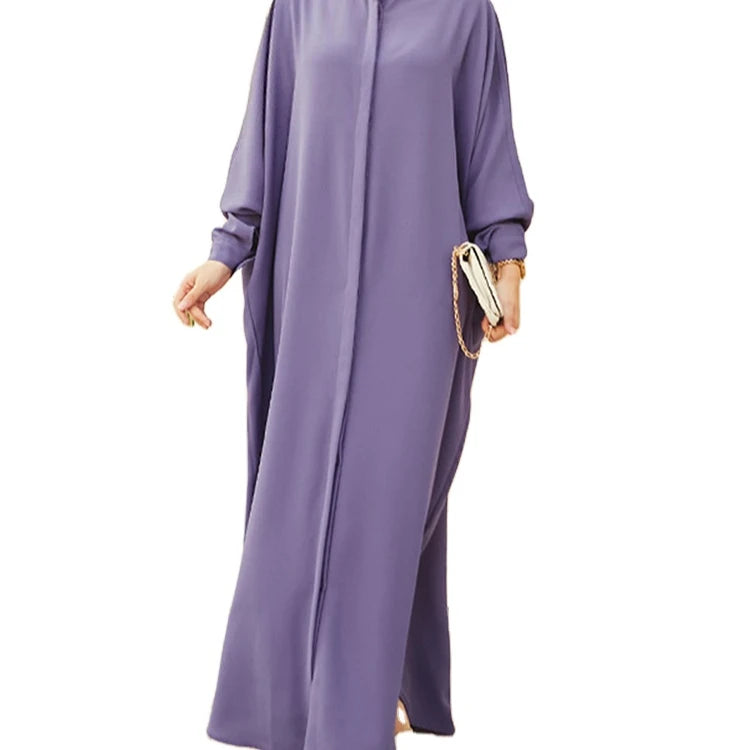 Bat Sleeve Loose-Fit Abaya – Solid Color Dubai & Turkey Style Muslim Dress | One-Size Modest Robe for Women Aleena
