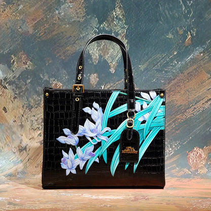Women's Square Tote Handbag with Fashionable Floral Print, Adjustable Handle, and Zipper Closure Caterina