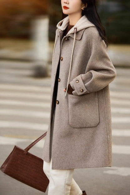 Elegant Hooded Woolen Women's Coat – Fashionable Winter Style Zoe