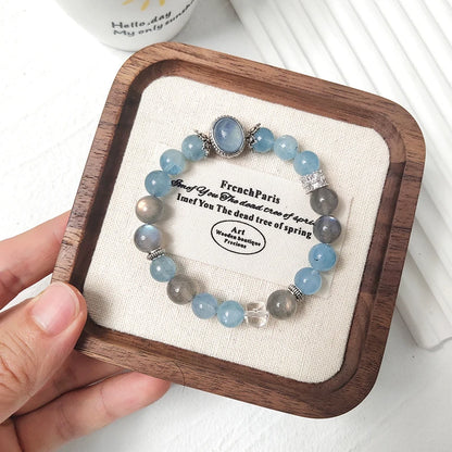 Trendy Spiritual Gem Bracelet – Aquamarine, Gray Moonstone, Clear Quartz for Calm, Intuition & Chakra Balancing