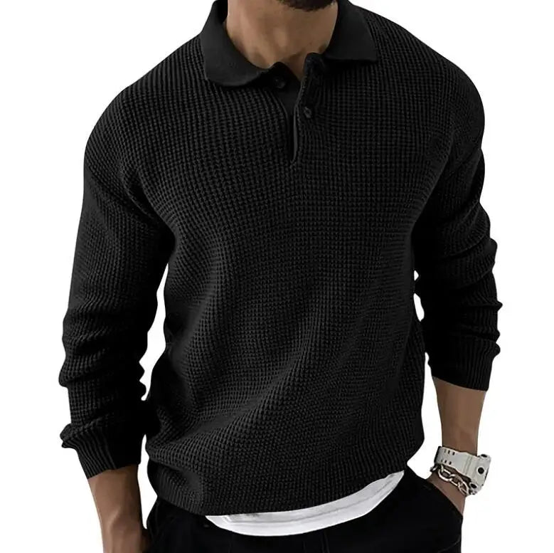 Men’s Solid Color Knitted Button Sweater – Casual Spring Pullover Rody