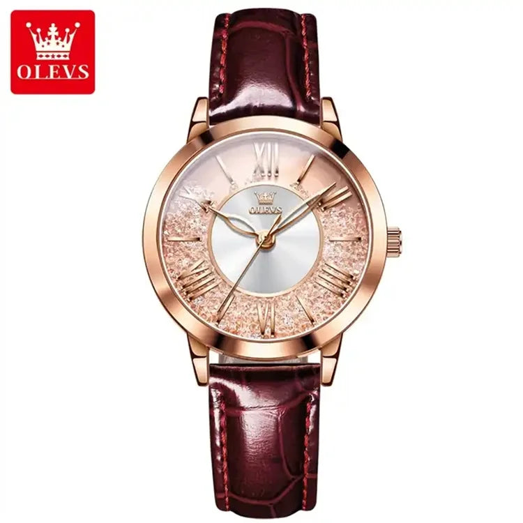 OLEVS 5539 Women's Casual Quartz Wristwatch – High-Quality Waterproof Watch with Genuine Leather Strap Laure