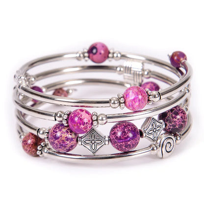 Fashion Charm Natural Stone Beaded Bracelet – Turquoise Crystal Multilayer Spiral Memory Wrap Bangle for Women Helena