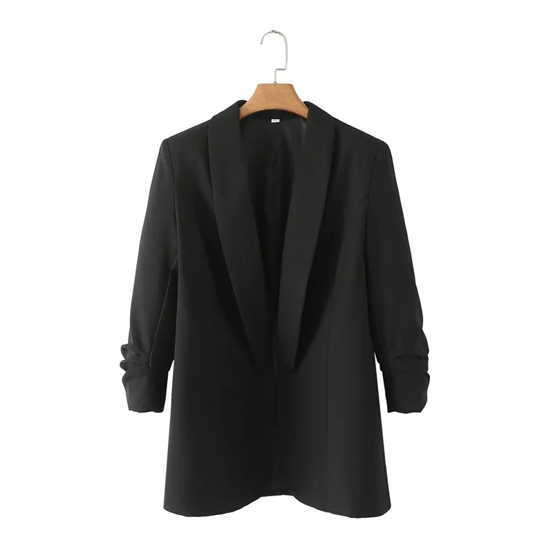 Women's Casual Loose One Button Cuff Pleated Suit Jacket Lucinda