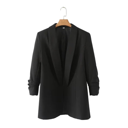 Women's Casual Loose One Button Cuff Pleated Suit Jacket Lucinda