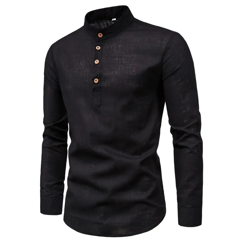 Men's Cotton Long Sleeve Shirt - Spring Summer Slim Fit Business Casual Collar Design Luke