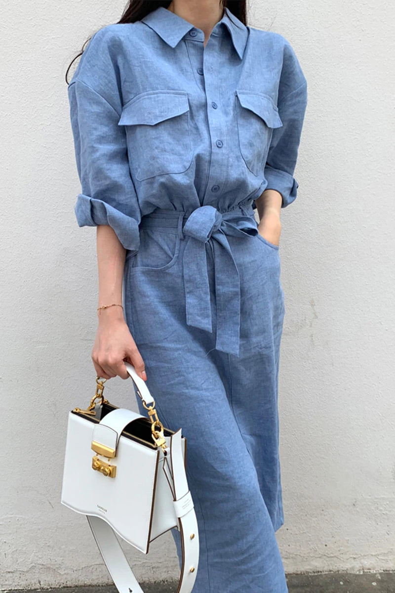 Women's French Lapel Dress | Slim Fit Single-Breasted Solid Color Fashion Judy