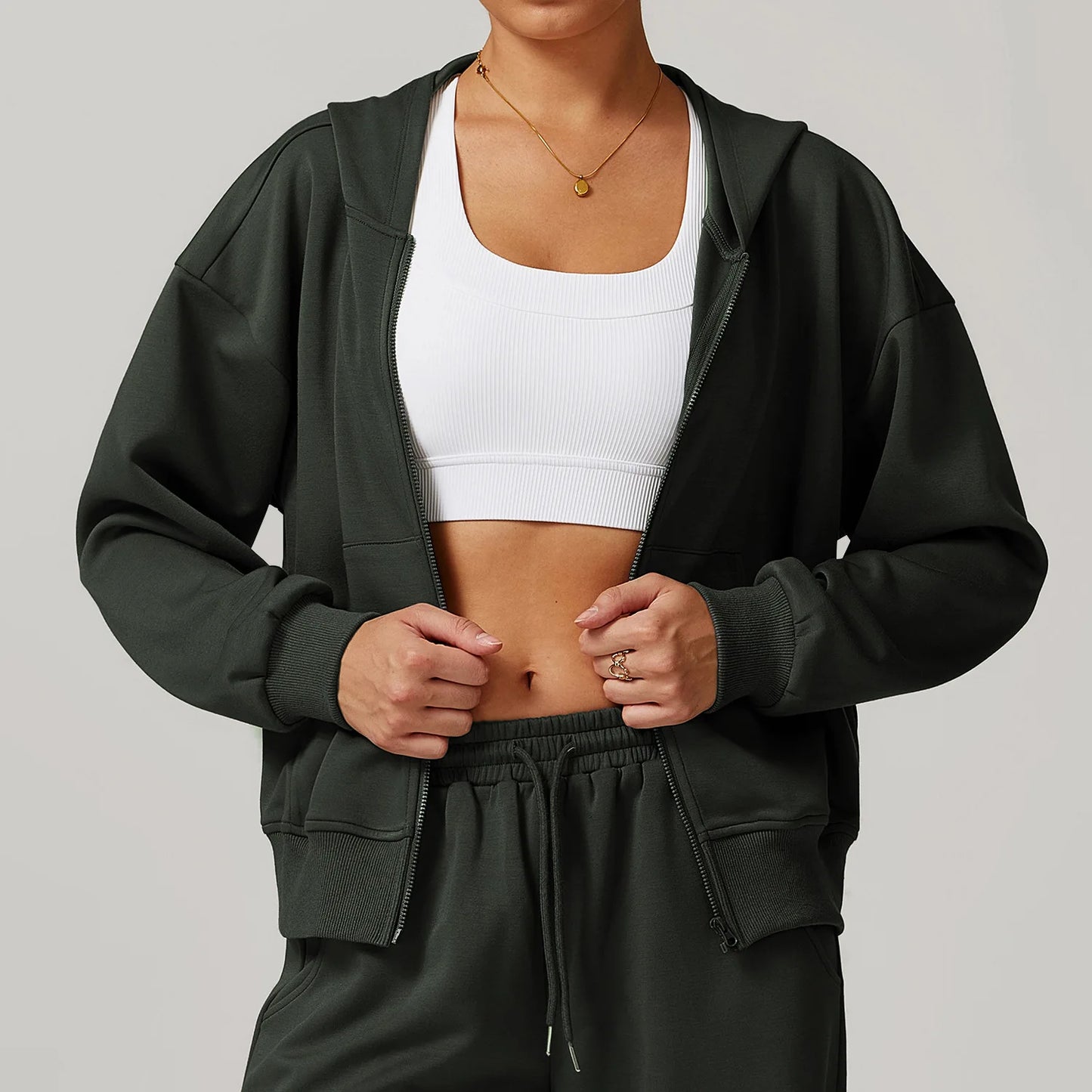 Women's Rayon Cotton Cropped Zip-Up Hoodie – High-Quality Plain Long Sleeve Vintage Sport Style Elis