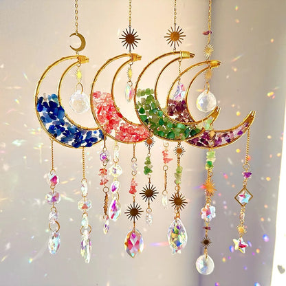 Natural Crystal Handmade Hanging Sun Catcher – Moon-Shaped Crystal Sun Catchers, Hanging Prisms & Rainbow Makers