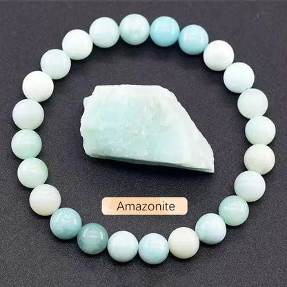 8mm Natural Stone Beaded Bracelet | Fashion Crystal Elastic Stretch Jewelry Gift Nia