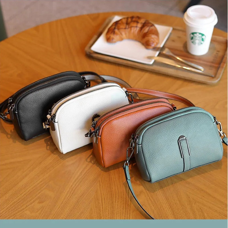 Women’s Genuine Leather Messenger Bag: Retro Togo Cowhide Mini Handbag for Ladies Norah