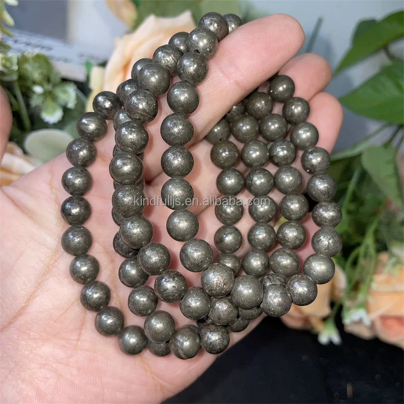 8MM Natural Healing Crystal Stretch Bracelet – Pyrite Beaded Bracelet for Energy, Protection & Perfect Gifts