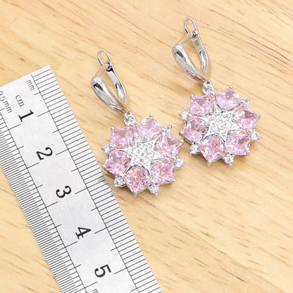 925 Sterling Silver Bridal Jewelry Set for Women – Classic Pink Zircon Bracelet, Earrings, Necklace, Pendant & Ring | Perfect for Weddings, Birthdays & Parties Christelle