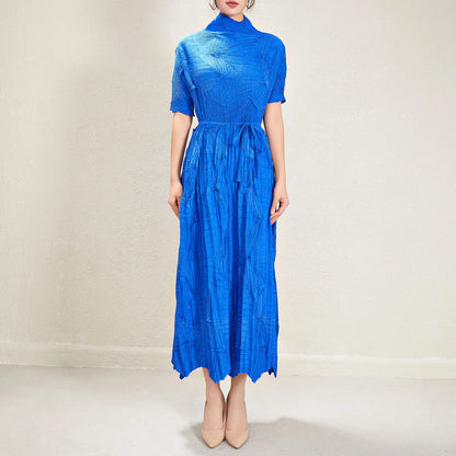 Women's Elegant Pleated Maxi Dress | Miyake Style with Belt, Breathable & Heat-Resistant Design Viviene