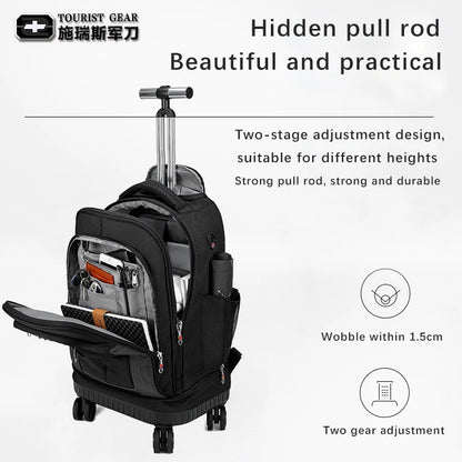 Travel Trolley Backpack with Wheels – Durable Business Laptop Bag, Large Capacity Rolling Luggage for Outdoor Trips