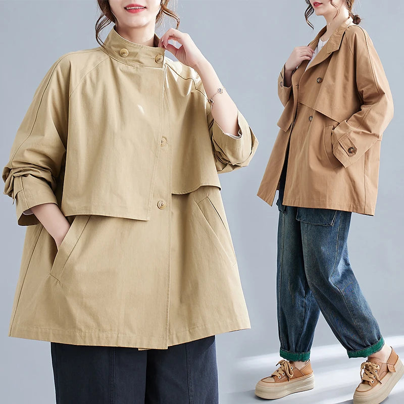 Autumn Women's Trench Coats | Stylish Stand-Up Collar, Casual & Versatile Loose Fit Alanna