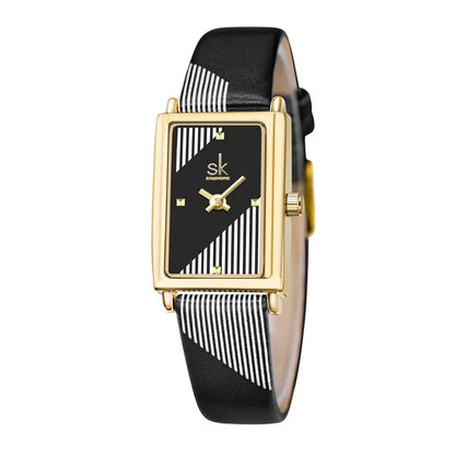 Shengke Women's Designer Rectangle Watch – Elegant Ladies Wristwatch with Leather Band and Quartz Movement Chantal