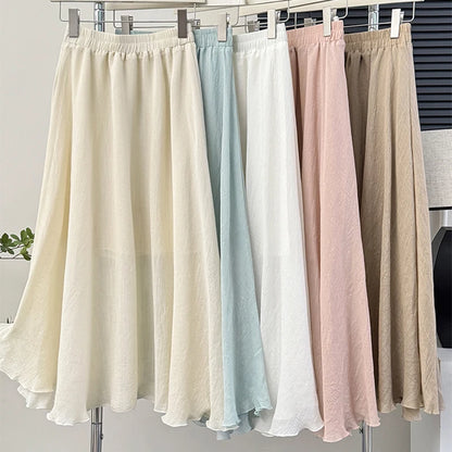 Casual Pleated Long Skirt | Women's High-Waist Solid Color A-Line Korean Fashion Skirt Jamie
