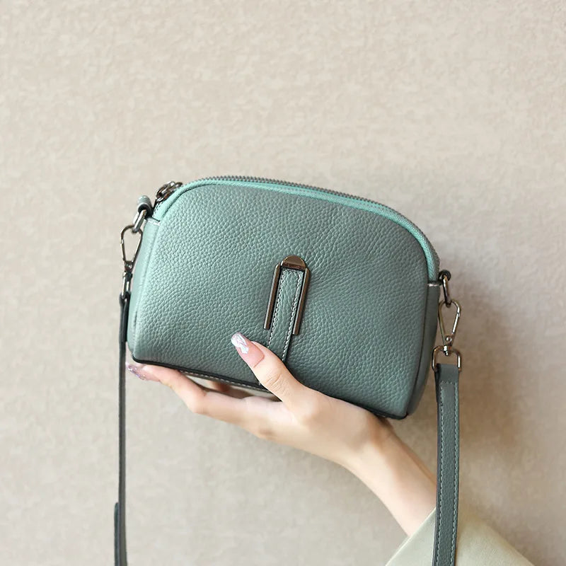 Women’s Genuine Leather Messenger Bag: Retro Togo Cowhide Mini Handbag for Ladies Norah