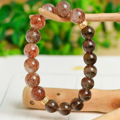 High-Quality Super Seven Energy Bracelet – Natural Smoky Quartz & Black Gold Beaded Religious Jewelry for Healing and Wealth